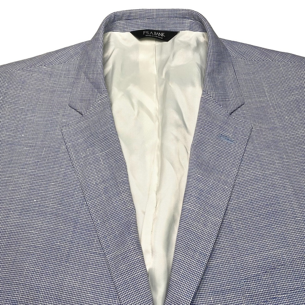 Jos A Bank Blazer 50R Executive Tailored Fit Linen Wool 2B2V Blue Puppytooth